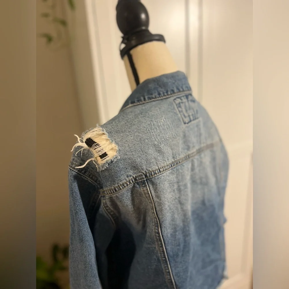 Wax Jean Distressed Blue Denim Jacket - Picture 10 of 14